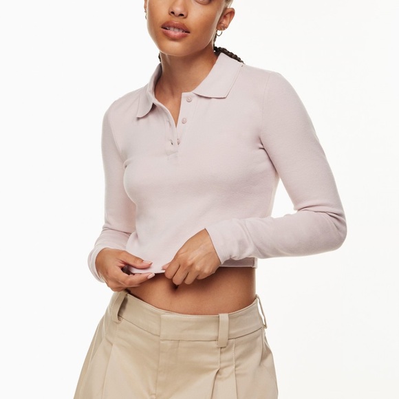 Sunday Best Light Blue Cropped Long Sleeve Polo Top / Hugo Top - Picture 8 of 9